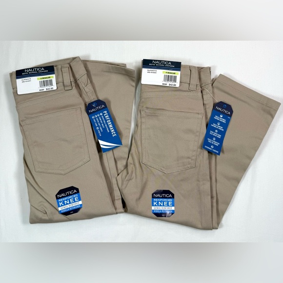 NWT NAUTICA Boys Khaki Pants School Uniform Flat Front Size 4 Bundle Preppy NEW - Picture 1 of 9